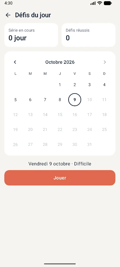 Le calendrier des défis du jour